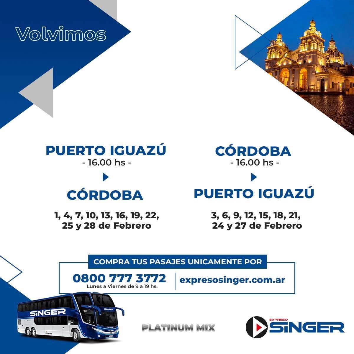 Si estás interesado en viajar o volver a uno de estos destinos ☝📣
Estas son las fechas y horarios disponibles 🚌
💻 Comprá tu pasaje ingresando a
mtr.cool/wogiuvwprz o llamando al 0800-777-3772
#ExpresoSinger #Volvimos