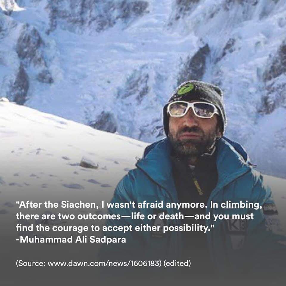 GilgitHotel's tweet photo. The men of the mountains. They reach heights that are beyond imagination, they take risks that we can’t believe, and they do it all over again, just when we think they’ve had enough. ⁣
⁣
Here is saying of our hero #alisadpara 
Here is the hope
#HonourAliSadpara https://t.co/fyn8g3ZSnW
