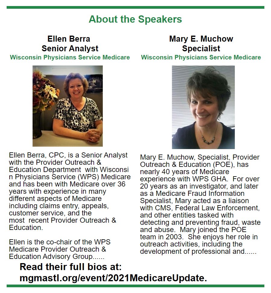 STLMGMA's tweet photo. LAST DAY TO REGISTER!
Don't miss the Virtual Medicare Update - What's New In 2021

Wednesday, Feb 10
8:30 AM - 12PM
Earn 2.5 AAPC CEU's!

Sign-up at: https://t.co/Wx30rWqn37

Thanks to @MGMASTL Medicare Update #Sponsors @KeaneGroup #EpoxyHealth, @SandbergPhoenix, &amp;  #R3Dynamics https://t.co/081Xi0npnl