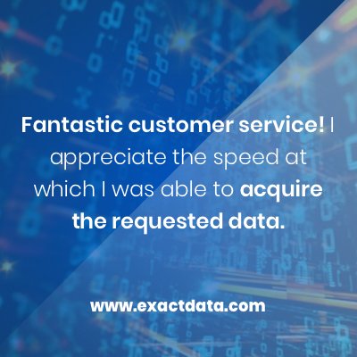 ExactData's tweet image. As your partner in digital marketing success, we pride ourselves on top-notch, fast and efficient service! #TestimonialTuesday #WhatOurCustomersAreSaying #ExactDataDifference