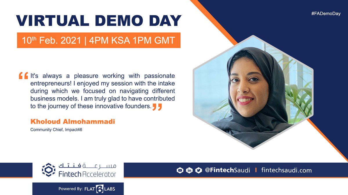 Flat6Labs's tweet image. #Flat6LabsMentors are an essential element to the success of the #FintechAccelerator startups. Register now for #FADemoDay demoday.fintechsaudi.com