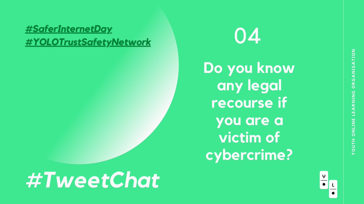 CampaignYolo's tweet photo. Q4. Do you know any legal recourse if you are a victim of cybercrime? 
#SaferInternetDay #YOLOTrustSafetyNetwork https://t.co/D3DmJuPM6n