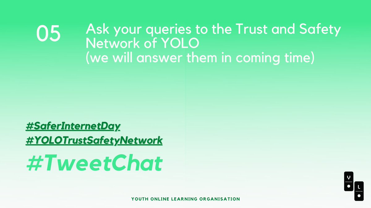 CampaignYolo's tweet photo. Q5. Ask your queries to the Trust and Safety Network of YOLO
(we will answer them in coming time)
#SaferInternetDay #YOLOTrustSafetyNetwork https://t.co/Ye1eQCTGFv