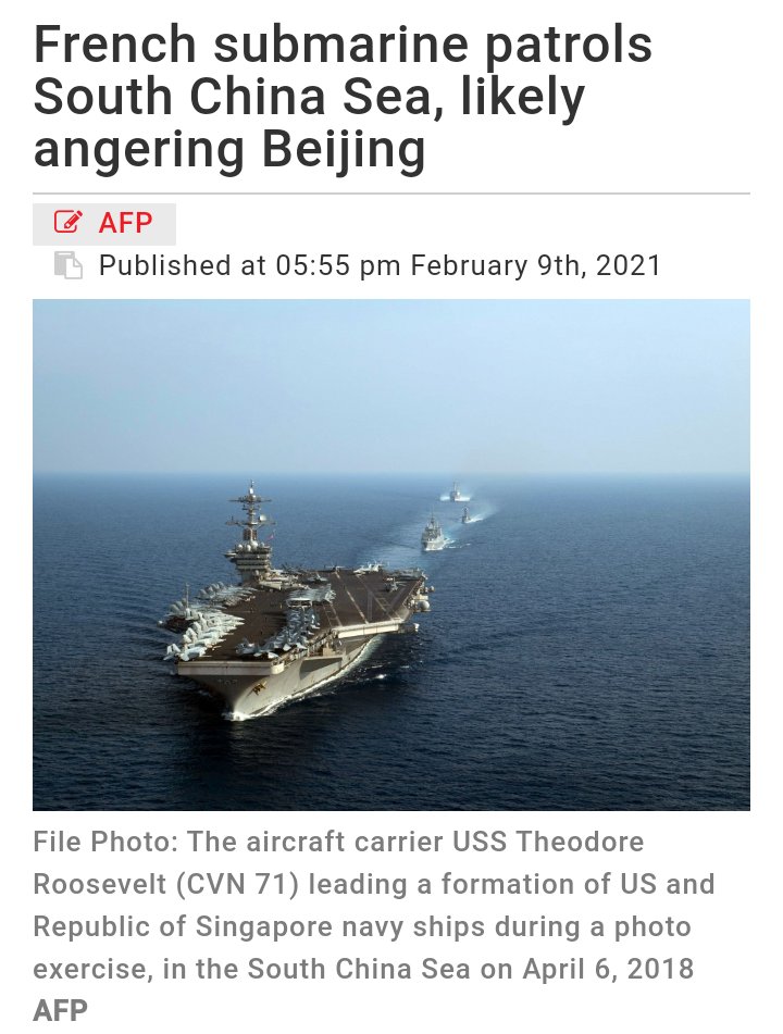Oceanworldfree's tweet photo. #USSTheodoreRoosevelt #CSG9 &amp;
#USSNimitz #CSG11 conducted a multitude of exercises 

French nuclear attack submarine  recently conducted a patrol through #SouthChinaSea

https://t.co/eG9oStPYqZ https://t.co/qBSEVZ8fgW