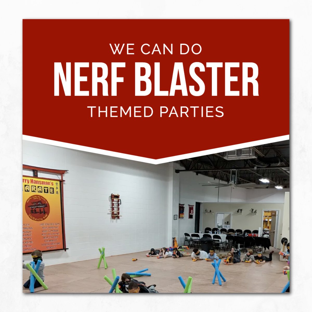 KaratePhoenix's tweet photo. Our Nerf package includes warm-ups, squad training, weapons safety, and games. We provide Nerf-brand blasters, or you can bring your own. Kids can team up and go team-on-team, humans versus zombies, capture the flag, and more! https://t.co/ZD7OrJmZ2n. https://t.co/c2WfDfHuHq
