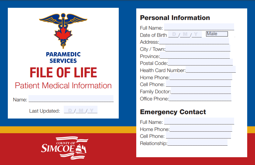 simcoecountyPS's tweet photo. If you visit https://t.co/x77A1Of4NB you can #download your own #FileofLife document. This important document helps our #Paramedics learn more about your #health history to help treat you and your family. Put it on your fridge so it can be easily found! #information #Help https://t.co/gnCbICmfoX