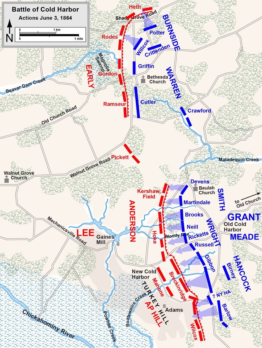 The wound affected Hancock for the rest of the war, but he continued to lead his Corps at the Battle of the Wilderness and the Battle of Spotsylvania Court House. His Corps suffered massive casualties at the Battle of Cold Harbor.