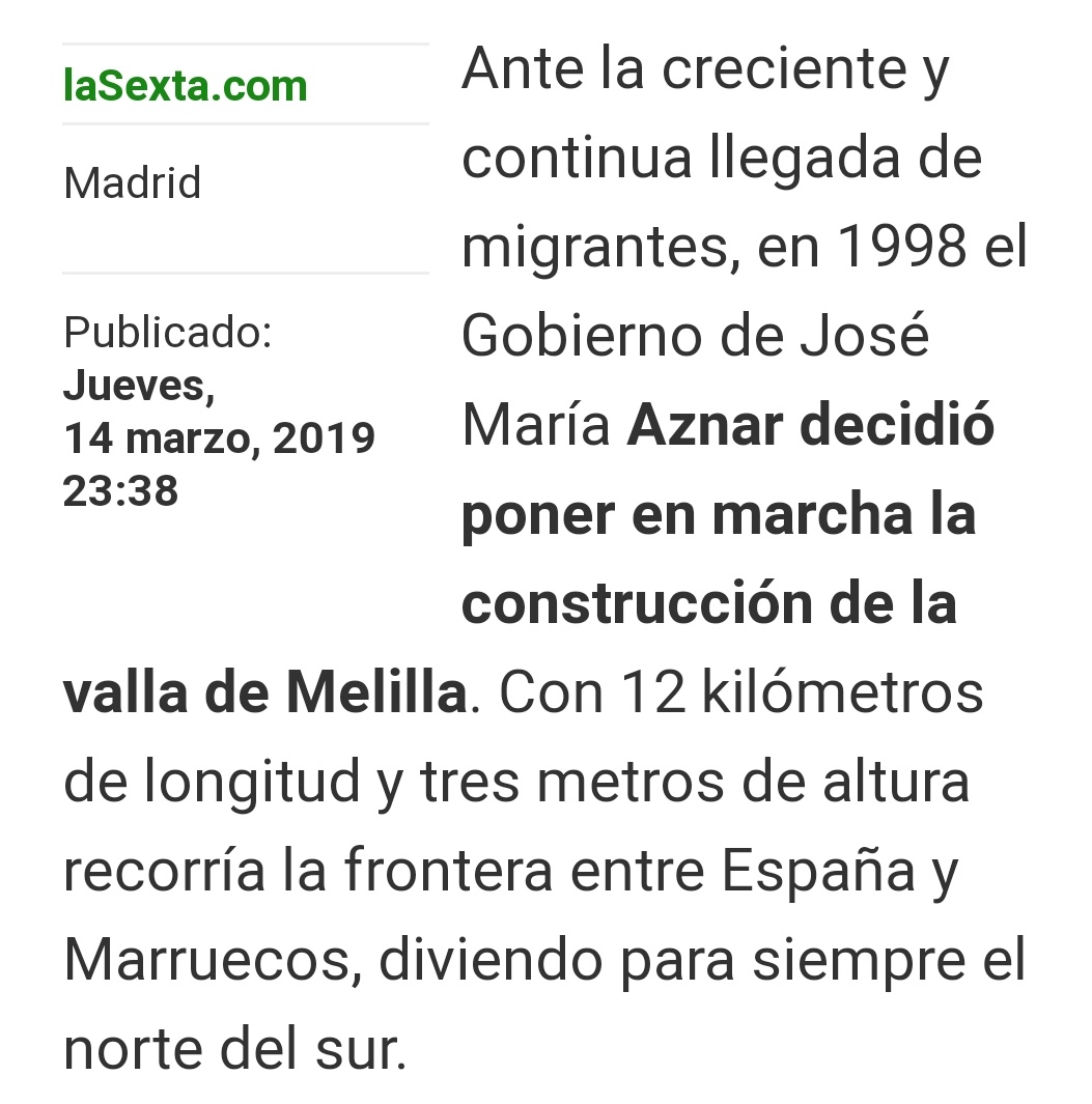 BInmigracion's tweet photo. ⛔ BULO también difundido por @El_Plural. "No, la vaya de Melilla no se construyó en 1998: el último bulo de la extrema derecha"

❌ FALSO: Reconocen que solo había una alambrada, y que fue tras las inversiones realizadas en 1996, el reconocimiento como valla de Melilla en 1998. https://t.co/mCh34bDgCK