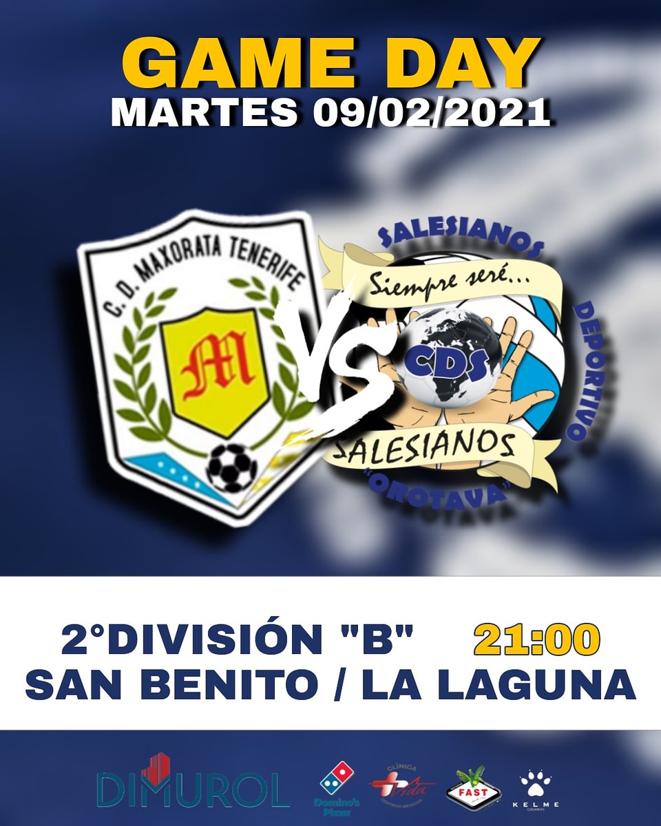 CDSalesianosCDS's tweet photo. ⚽️ GAME DAY
📆 09.02.2021
🥈 J7 #2DivB G6A
🐝 @CDMaxorataTfe 
💙 @CDSalesianosCDS 
⏰ 21.00 La Laguna
🏟 Pabellón San Benito
🚫 Puerta Cerrada
📽 Directo Facebok Maxorata https://t.co/lQK2cGUeCx