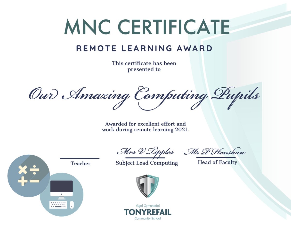 TCS_MNC's tweet photo. We have been so impressed with all of the hard work and effort our fantastic computing pupils have put in to remote learning this half term 👏👏 

Certificates have been sent via announcements on ClassCharts!! Keep up the fantastic work 💪🏻 #hardworkpaysoff @TonyrefailCS https://t.co/G3QV4LG8MC