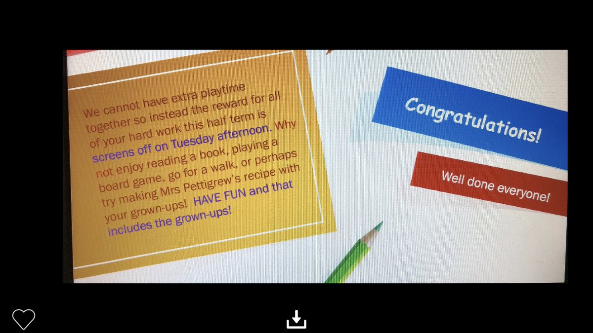 SoulsSchool's tweet photo. Remember screens off this afternoon as a reward for all your hard work this half term from Mrs. Girling #congratulations #welldone #learningisfun #screensoff https://t.co/OTb6WeZAhb