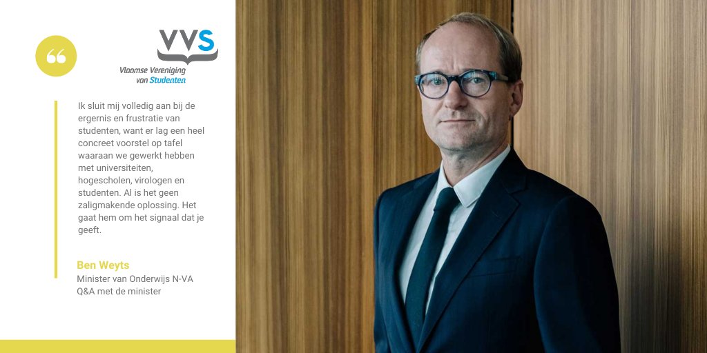 "Ik vond het natuurlijk niet fijn dat het voorstel van de kotbubbel werd afgewezen in de schoot van de federale regering omdat men de kappers open wou." Minister van Onderwijs <a href="/BenWeyts/">Ben Weyts</a> op zijn Q&amp;A met studenten.
