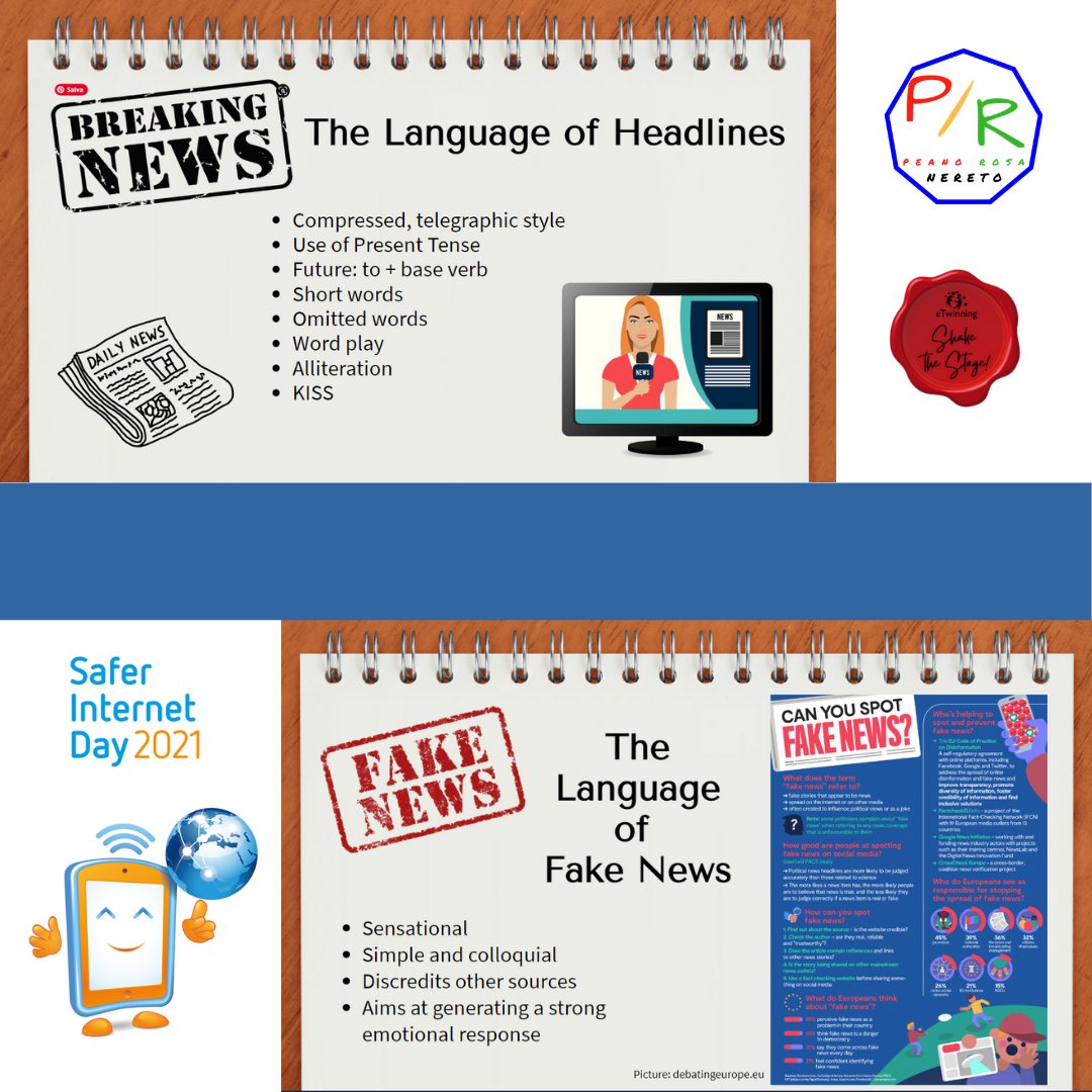 PR_etwinning's tweet photo. On #SaferInternetDay our #eTwinning students are learning about disinformation and playing with the English language. #eTw4MediaLiteracy #SID2021 #3AL #ShaketheStage https://t.co/S4js9TgSol