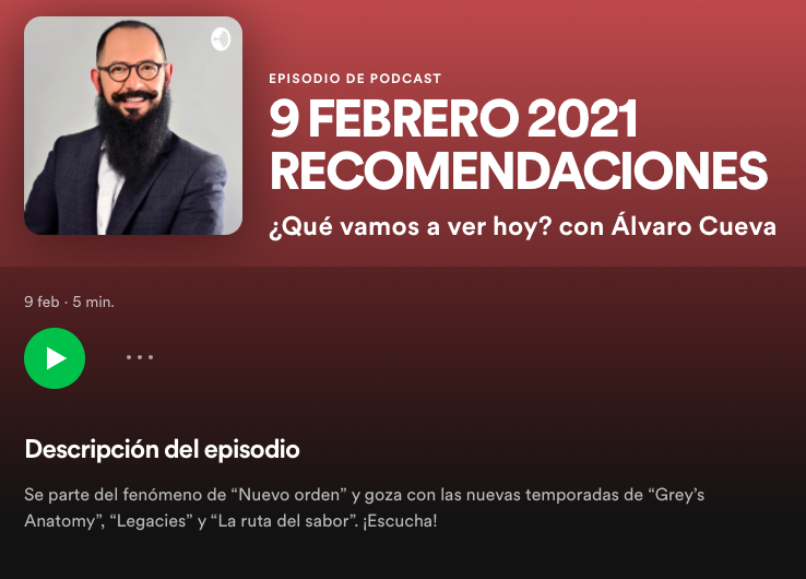 AlvaroCueva's tweet photo. Ya sabes lo que vas a ver hoy en plataformas y TV? Por favor toma nota: https://t.co/uQ3wOUOB4c #podcast #series #cine #tv #mediospúblicos #Cable #GreysAnatomy #Legacies #NuevoOrden #CanalOnce #Sony #CinepolisClick #AppleTVPlus #Streaming #LaRutaDelSabor https://t.co/soJNTdzK5g