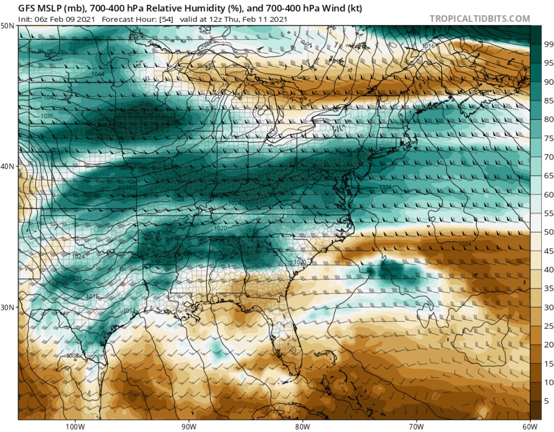 Things that are going for the event is still a steady diet of moisture aloft (GFS/Euro both show this heading into Thursday morning (still be wary of downsloping). Steady isentropic glide. Snow also arrives Wed. Night, helping to get things accumulating sooner than last Sunday.