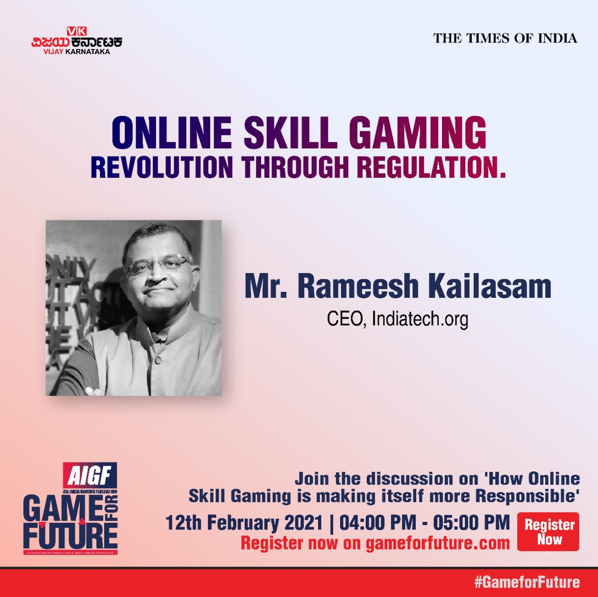 GameforFuture1's tweet photo. Join Mr. Rameesh Kailasam, CEO of https://t.co/2AoWUd36gg, an emerging voice of the Indian start-ups around key policy and advocacy issues that affect founders and investments. @rameeshkailasam

Register - https://t.co/ZxzY0DsZgT
#AIGF #GameForFuture #TimesOfIndia #VijayKarnataka https://t.co/rmhjxvb6cj