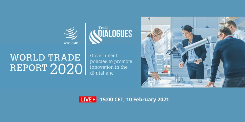 Mark your calendars for a WTO webinar tomorrow, 10 Feb, providing an in-depth look at the World Trade Report 2020: Government policies to promote innovation in the digital age. The publication is available here: wto.org/english/res_e/…