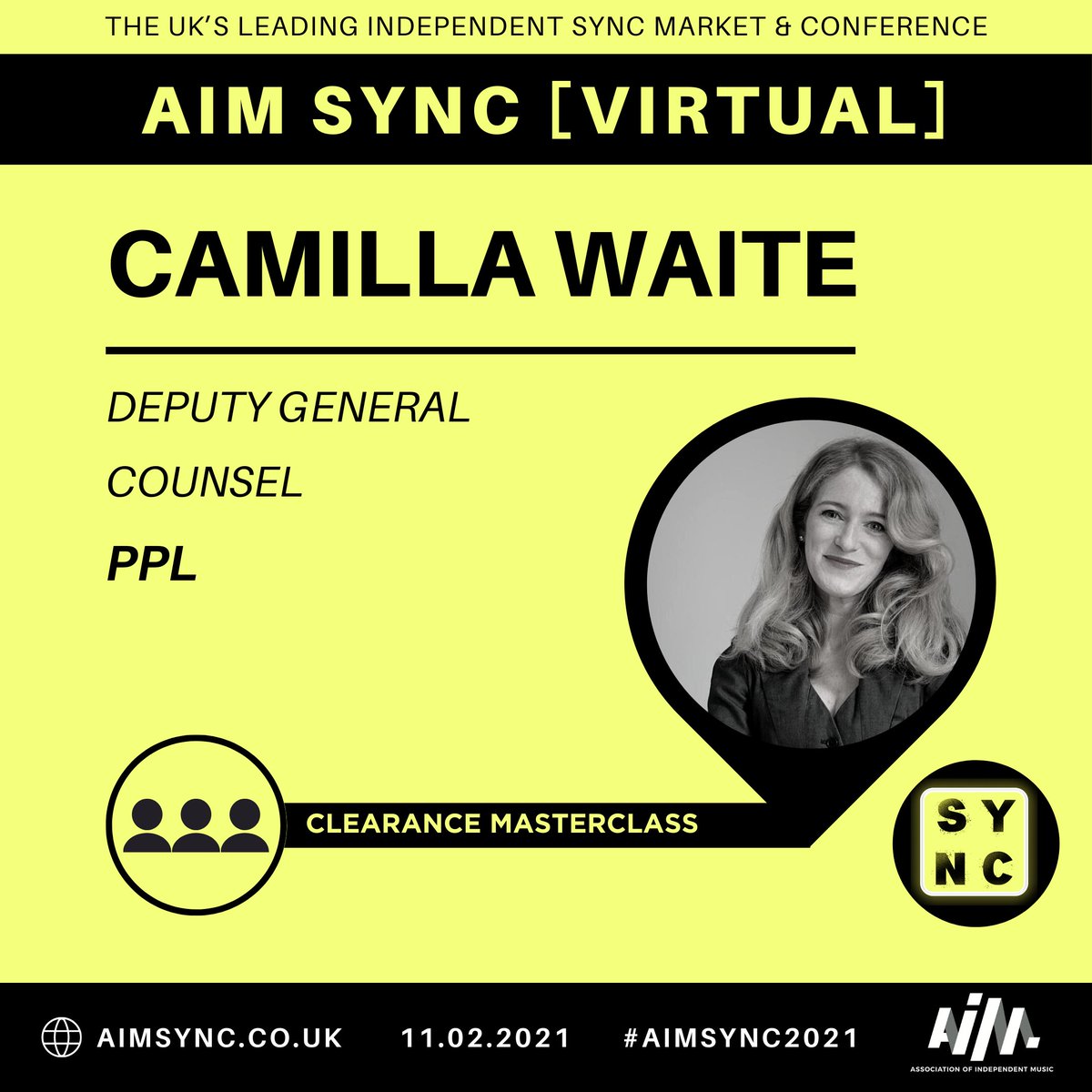 PPLUK's tweet photo. This Thursday we are supporting @AIM_UK’s #AIMSync conference. PPL’s Deputy General Counsel @CamillaWaite will be sharing advice in the Clearance Masterclass. Full programme here: https://t.co/LnFjbnmhDs https://t.co/gemA2fxTsj