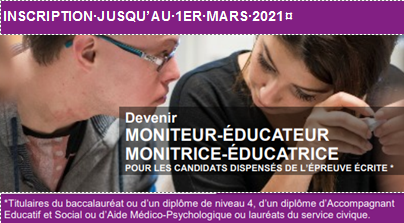 irfssollioules's tweet photo. DEVENEZ MONITEUR-EDUCATEUR.
Prolongation des inscriptions pour les candidats dispensés de l'épreuve écrite.
Formation sur 2 ans financée par la Région Sud pour les jeunes en continuité de parcours scolaire et les demandeurs d'emploi. Apprentissage possible. https://t.co/ZpvDMwjQMN