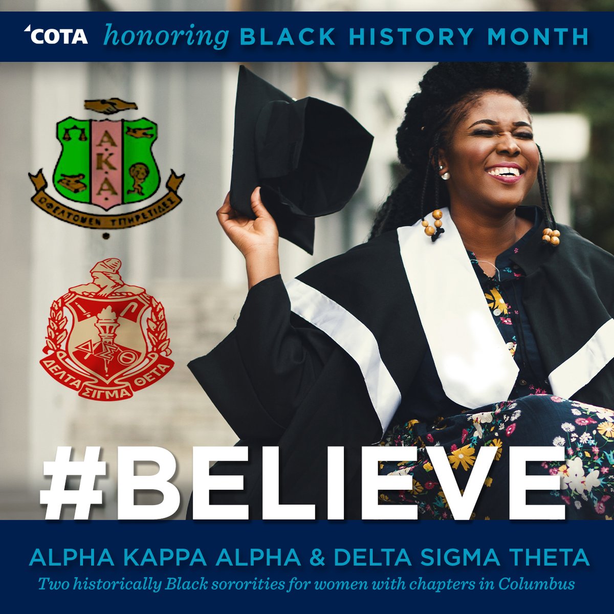 COTABus's tweet image. This #BlackHistoryMonth, join our BELIEVE Employee Resource Group in honoring local Black historians! @akasorority1908 and @dstinc1913 are two historically Black sororities with Columbus chapters. While unique, both sororities prioritize service to their communities.