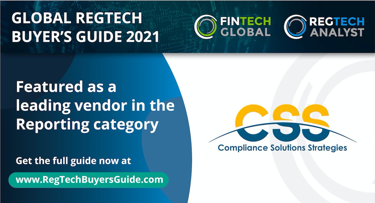 CSSregtech's tweet image. CSS is proud to be included in the 2021 #RegTechBuyersGuide as one of the 45 leading solutions providers in the industry. Our president, John Lee, was one of the leading experts, contributing his own invaluable insights for executives making decision on their RegTech strategies.