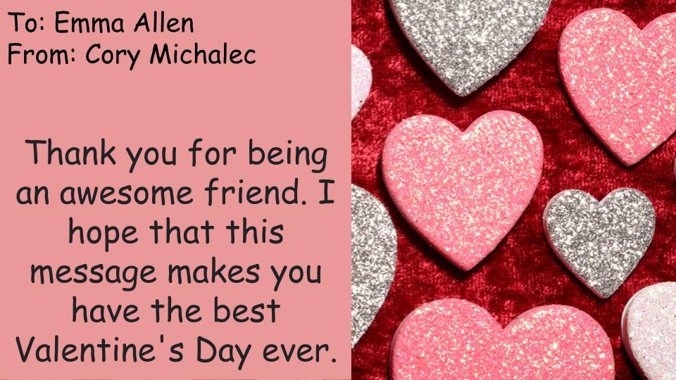 oldannounce_ths's tweet photo. Here is our first Valentine's message purchased by a student!  @Michalec_Cory https://t.co/lJK3xOjv57