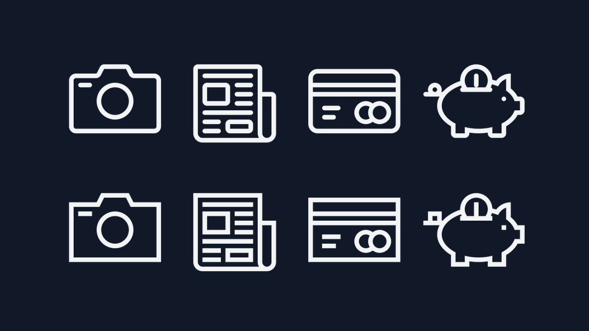  Border radiusA big part of what makes the icons look similar are their rounded corners. The corners are slightly rounded off, with either a 1px or a 2px radius. With sharp corners, the set would give off a different vibe.