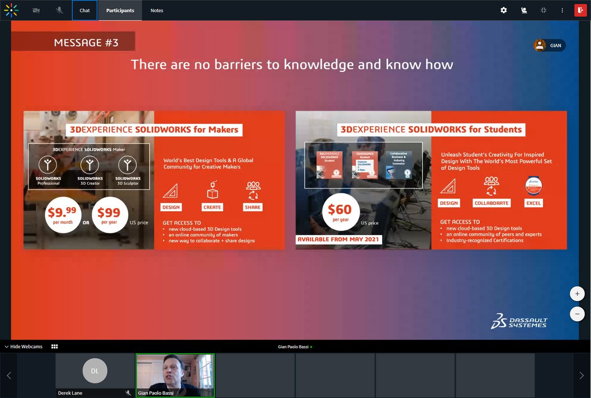 It's already an exciting start to #3DXW21! <a href="/gpbassi/">Gian Paolo Bassi</a> had extremely exciting news for #makers and #students this morning. Check out 3ds.com/newsroom around 8AM PT/11AM ET for more news. 👍😃👍