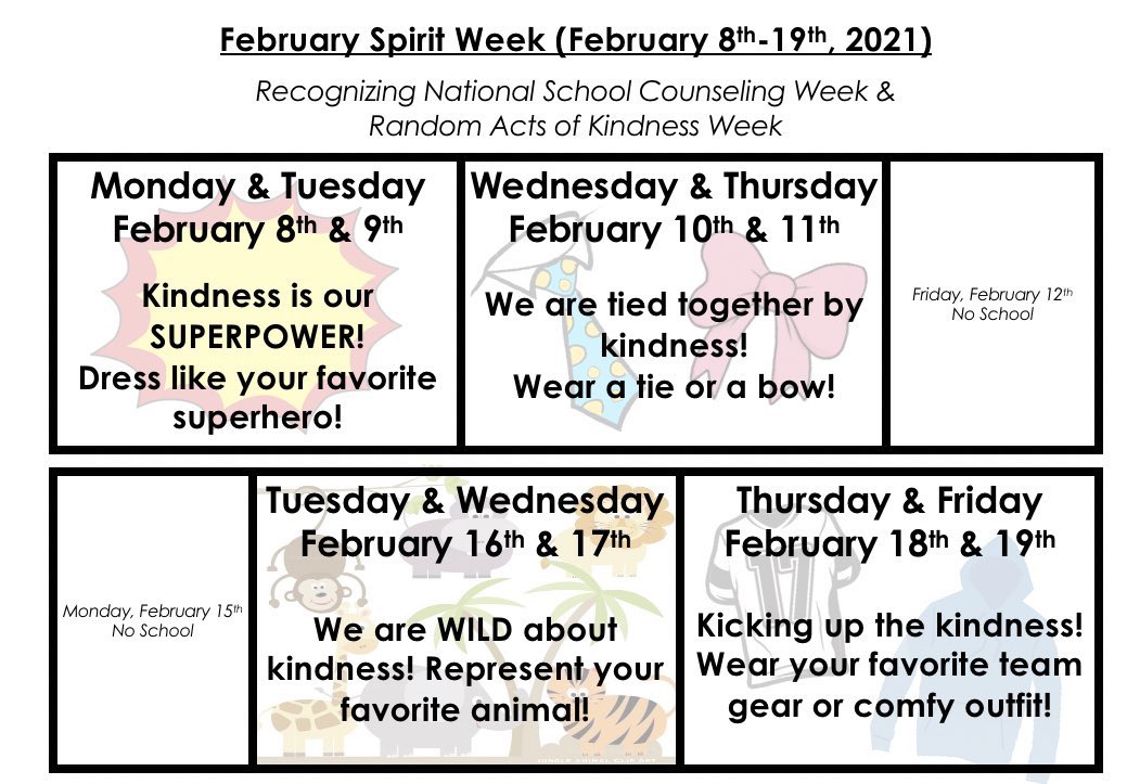 Our SPIRIT WEEK at Center Grove to recognize National School Counseling Week &amp; Random Acts of Kindness Week continues today! 
Kindness is our SUPERPOWER! Dress like your favorite superhero! ❤️ 
Be sure to check the calendar and show your school spirit each day!