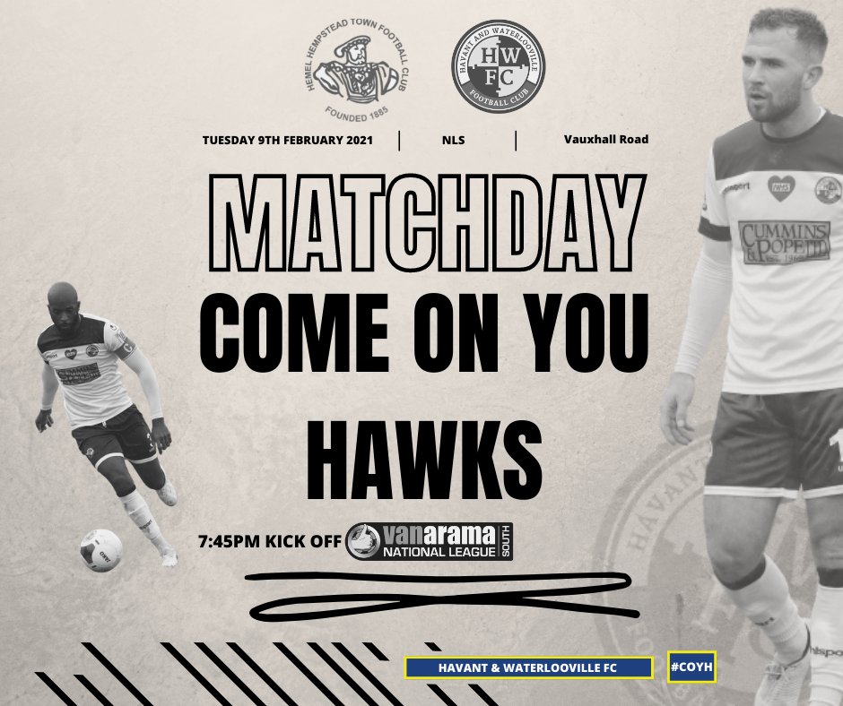 ⚽️MATCHDAY⚽️
The Hawks travel up to <a href="/hemelfc/">Hemel Hempstead Town FC</a> with free live coverage on YouTube. Kick-off: 7:45pm. #COYH