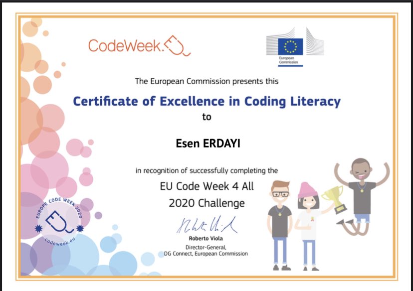 en_esence's tweet image. 2020 Avrupa Kod Haftası etkinlikleri sonucunda Mükemmellik Sertifikalarımız geldi.
#CodeWeek4All #pinhas 💫 #Codeweek2020