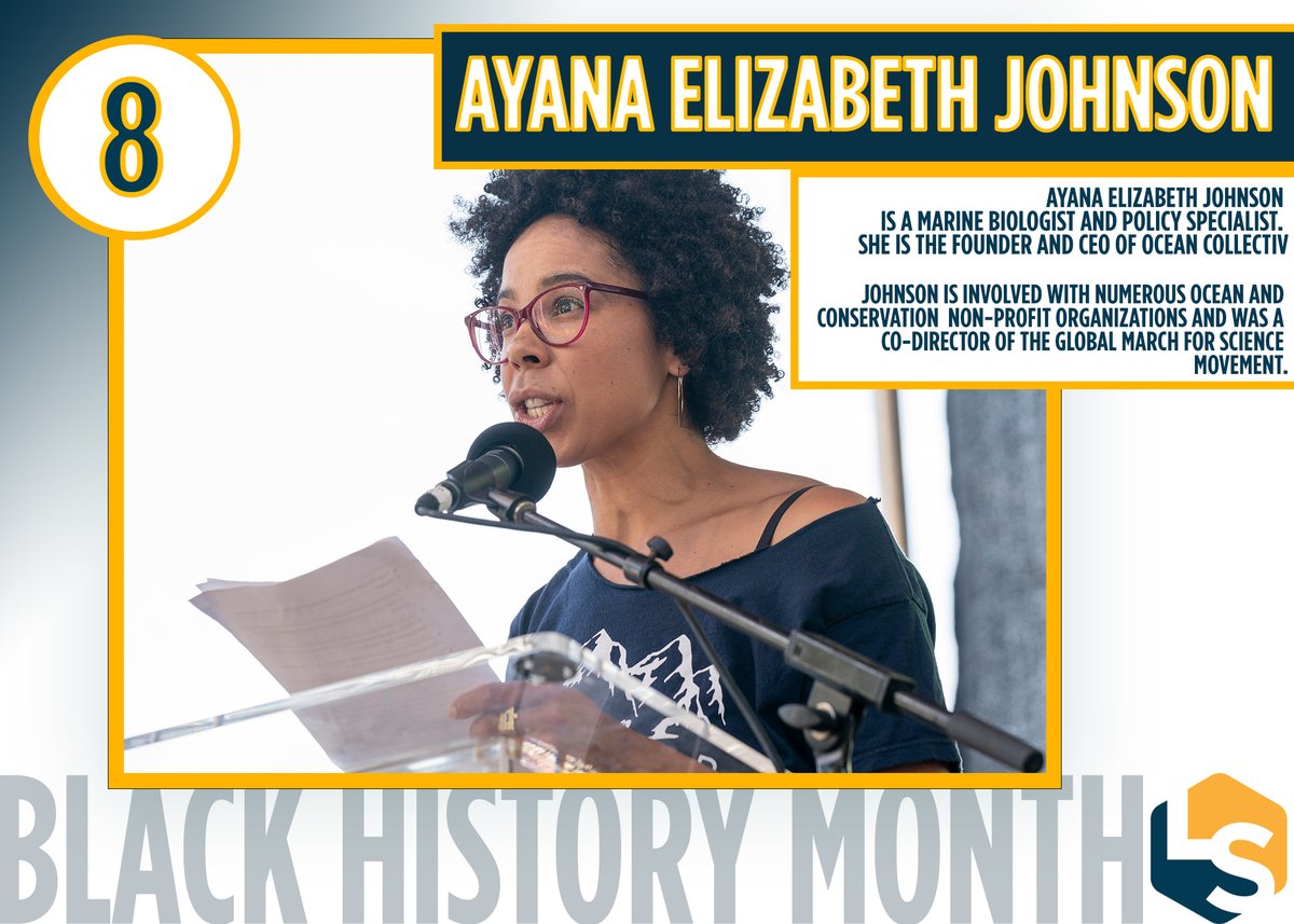 #8 Ayana Elizabeth JohnsonMarine BiologistJohnson is a Brooklyn, NY native and earned her doctorate from Scripps Institute of Oceanography. In 2013, she invented a fish trap that reduces bycatch, which won  @NatGeo's first Solution Search award.  #BHM    #BHM2021