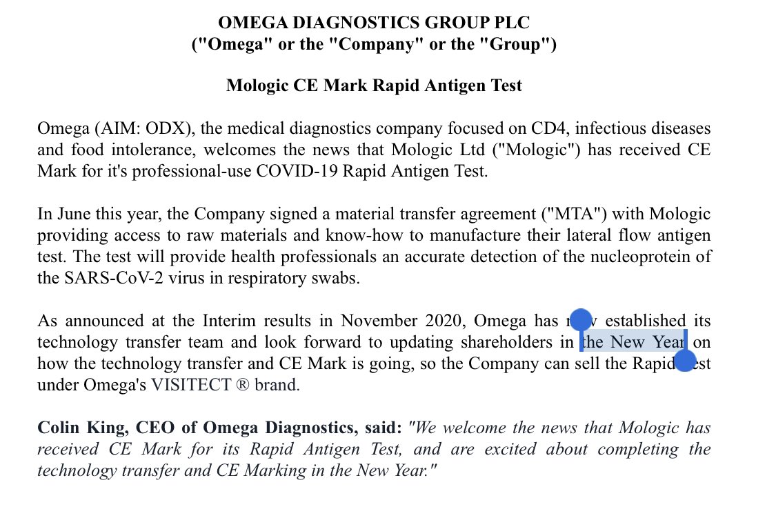 Belcourtoi's tweet photo. ⚖️Tech transfer of the Mologic antigen due soon 

🧪Followed by the CE mark Antigen test under Visitec 

📑Contracts &amp; Sales will be announced “When” completed not “If” as per the RNS 🧐

The flow of news flow will be as above imo 

#ODX should be testing new highs again 🙏 https://t.co/jH03CJpH83