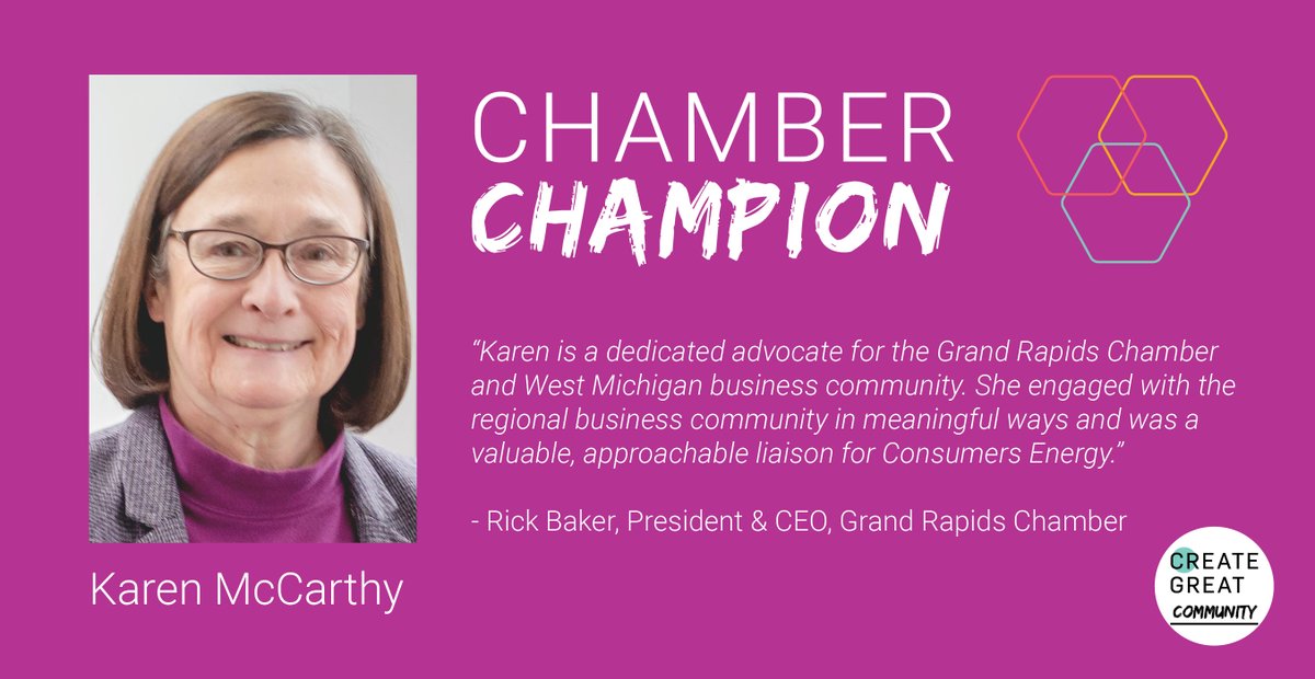 GRChamber's tweet photo. Introducing the first Chamber Champion, Karen McCarthy
@ConsumersEnergy 

https://t.co/CpnlalYj7b https://t.co/k0KvzVTo0C