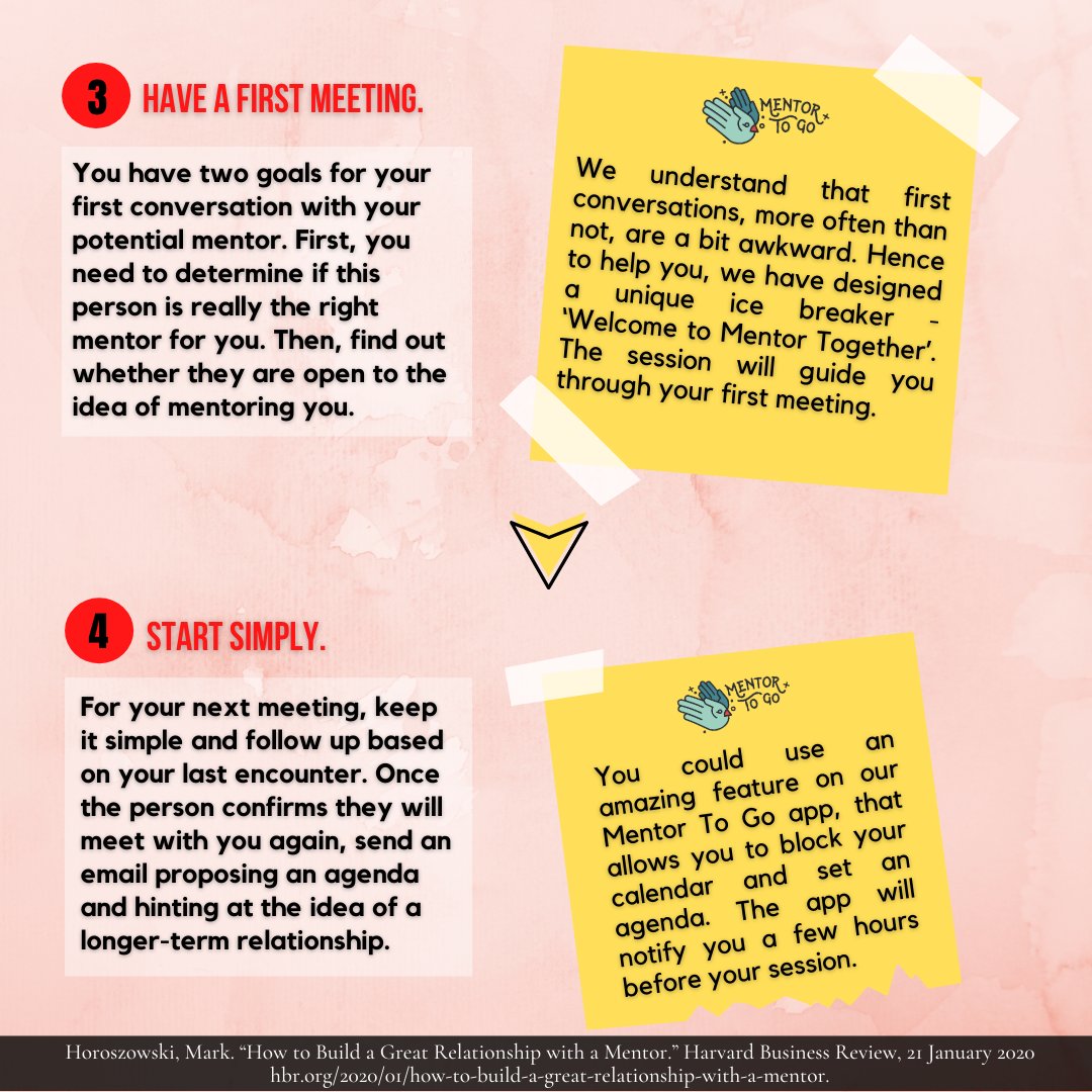 mentortogether's tweet photo. In his @HarvardBiz article: "How to Build a Great Relationship with a Mentor" @markhoroszowski highlights 8 useful ways a mentee can build an impactful relationship with a mentor. We've built upon 6 of these ideas, linking them to concepts and features of the #mentortogo program. https://t.co/gFwaqhoSkc