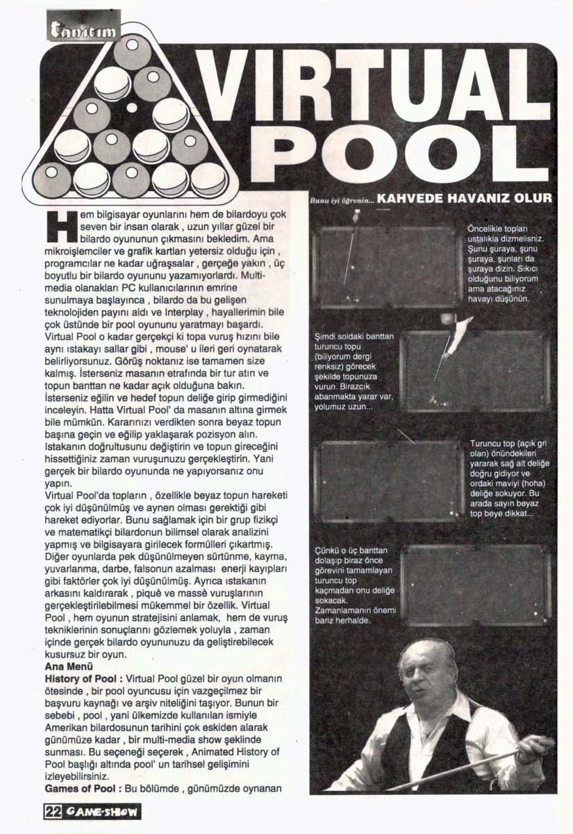 GameShowTR's tweet photo. #GameShow #GameShowTR
#OnikinciSayı #Issue12
#Şubat1996 #February1996
Virtual Pool 🎱
#VirtualPool
#Bilardo #Pool #Snooker
#Celeris @InterplayGames
https://t.co/RWL6pIoOGi
https://t.co/Ky9gt4vc6c https://t.co/jrynIGtIq9
