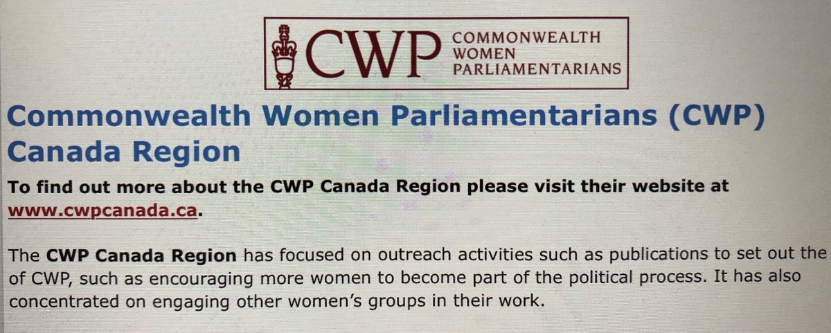 Lisa Thompson (@lisathompsonpc) on Twitter photo The Commonwealth Women Parliamentarians-Canada Region held its 1st mtg of 2021, I’m honoured to serve as Chair. Thanks #Commonwealth Chair The Honourable Shandana Gulzar Khan of Pakistan & Secretary General Stephen Twigg for joining us. <a href="/CWPCanada/">CWP Canadian Region</a> <a href="/CPA_Secretariat/">Commonwealth Parliamentary Association (CPA) HQ</a> The Commonwealth Women Parliamentarians-Canada Region held its 1st mtg of 2021, I’m honoured to serve as Chair. Thanks #Commonwealth Chair The Honourable Shandana Gulzar Khan of Pakistan & Secretary General Stephen Twigg for joining us. <a href="/CWPCanada/">CWP Canadian Region</a> <a href="/CPA_Secretariat/">Commonwealth Parliamentary Association (CPA) HQ</a>