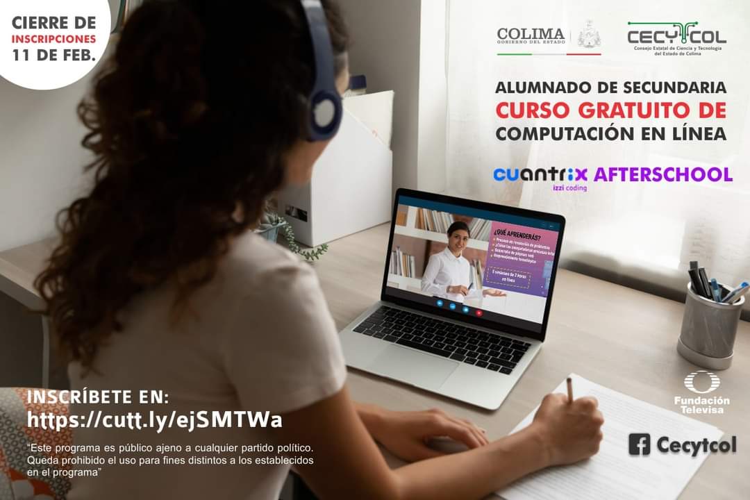 CECYTCOL's tweet photo. ¡Recuerda! Ya quedan pocos días, para comenzar el curso virtual gratuito de computación 👫💻 Cuantrix Afterschool, 👉 inscríbete hasta el 11 de febrero 🗓 y aparta tu lugar. ¡No te lo pierdas!.

Inscríbete en : https://t.co/evNIbkFcQr

@gobiernocolima  @CECYTCOL https://t.co/NPJMPNDw1n