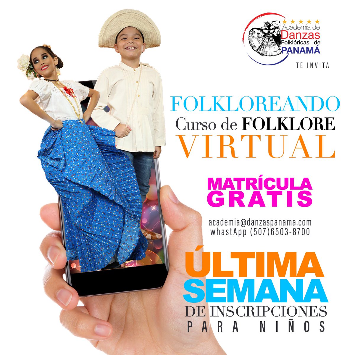 REINASPANAMA's tweet photo. Te invito a las Clases Virtuales de mi Academia de Danzas Folklóricas academia@danzaspanama.com
Wp 6503-8700 última d
Semana de Matrículas GRATIS https://t.co/ZjTcmlvZo1
