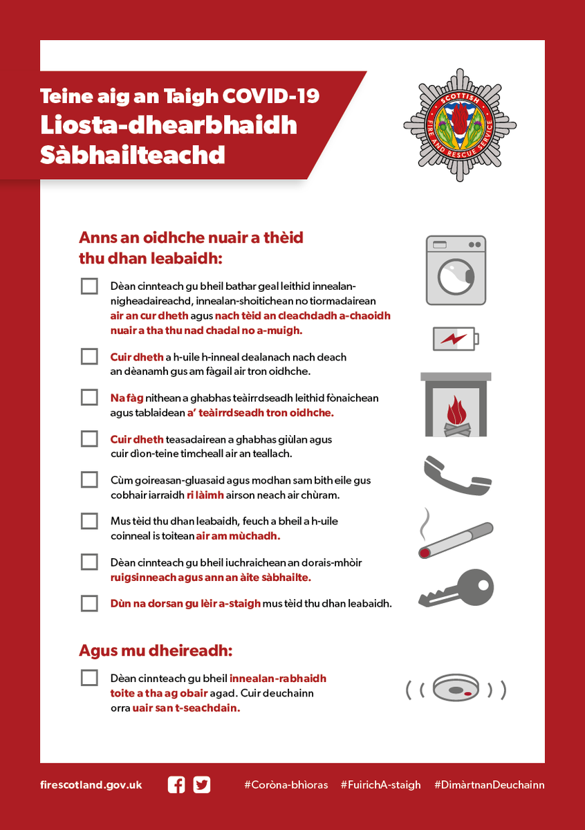DoSabhailteachd's tweet photo. Gabh mionaid airson dèanamh cinnteach gu bheil an dachaigh agad sàbhailte bho theine leis an Liosta-sgrùdaidh SÀBHAILTEACHD DÙTHCHAS DACHAIGH againn.
Luchdaich sìos leth-bhreac an seo: https://t.co/USEXZgSugM
@bordnagaidhlig @HighlandHistory @GSInewsteam @fngaidheal https://t.co/ni95jIOuJ6