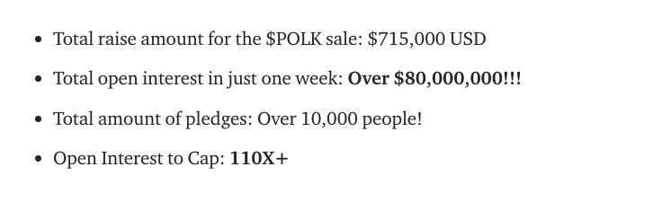 TOKEN METRICSAs you can see here, the initial market cap is really small, it would rank somewhere between 1450-1400 on  @coingecko (while writing this). For such a hyped project this is nothing, especially when we take into account the super high demand for  $POLK (+80M USD)