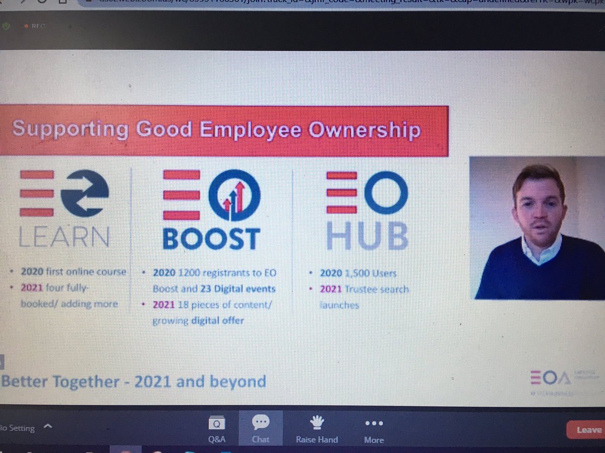 SmileTogetherUK's tweet photo. Thanks @EmployeeOwned for an insightful #bettertogether webinar and AGM this afternoon - great recap of what the EOA and sector has achieved despite and during the pandemic plus future plans - some great questions too #EOistheAnswer https://t.co/L2KAeRRGMz