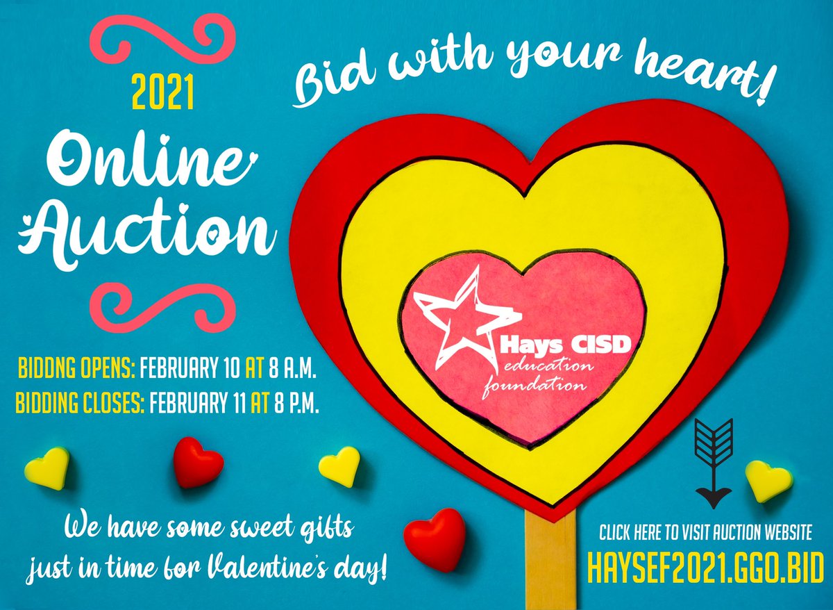 Online AuctionCurrently open for viewing, registering, and purchasing a raffle ticket. haysef2021.ggo.bid/bidding/packag… Bidding will open 2.10 at 8am &amp;close 2.11 at 8pm. pick-up 2.13 from 9-12 at the Plum Creek Golf Course. you MUST be registered to bid which will require a credit card