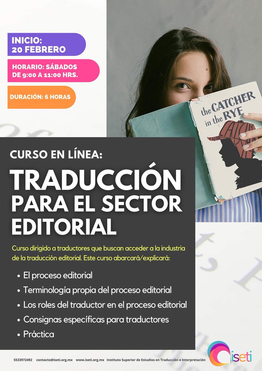 Turistguide12's tweet photo. 🔥¡¡¡N U EV O   C U R S O!!!

ISETI te escucha y prepara los cursos, talleres y diplomados que necesitas.

Te presentamos este curso que dará a los traductores profesionales las herramientas para incursionar en el sector de la traducción editorial. https://t.co/wdrDFWZmK3