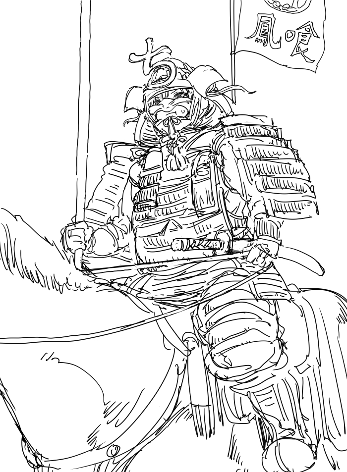 ファンボックスに『武士っぽい園田智代子さん』リクエストが来ていたので描きました 