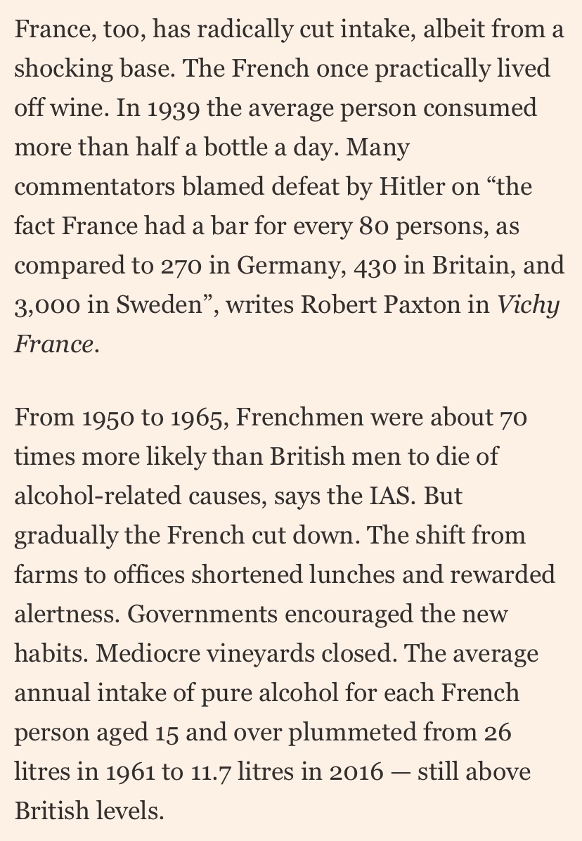 In 1939 the average French person drank more half a bottle of wine a day apparently & as recently as 1961 the average French person was drinking the equivalent of 25 glasses of wine a week https://www.ft.com/content/3f48912c-4831-11ea-aeb3-955839e06441