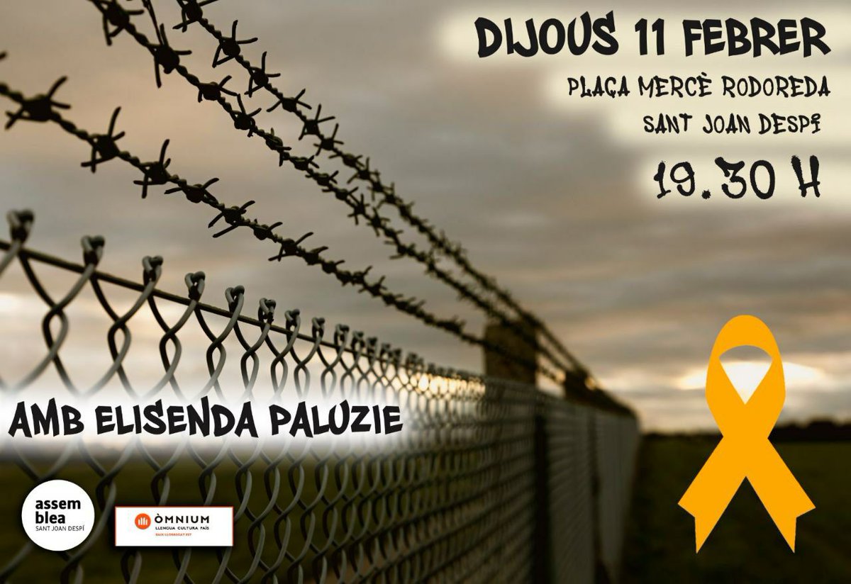 ANCBaix's tweet photo. 🗓️ Demà dijous 11, a les 19:30 h a #SantJoanDespí, diem un cop més que la repressió no és el camí. Volem una Catalunya lliure, sobirana i independent, que no empresoni persones per la seva ideologia.
#Llibertat #ProuRepressió #Prou155 #BaixLlobregat https://t.co/ODCooQgFAO