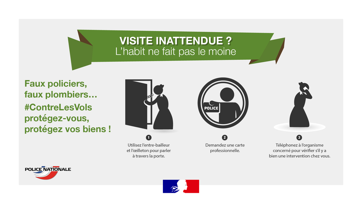 PoliceNat83's tweet photo. #VolParRuse #FausseQualité 
Attention‼️ Ils se font passer pour des professionnels (plombiers, commerciaux...) pour vous dérober de l'argent, des objets de valeur... 
Vigilance ‼️ Ne faites pas confiance à un inconnu, ne le laissez pas entrer et demandez sa carte professionnelle https://t.co/N5Quy9OhRF