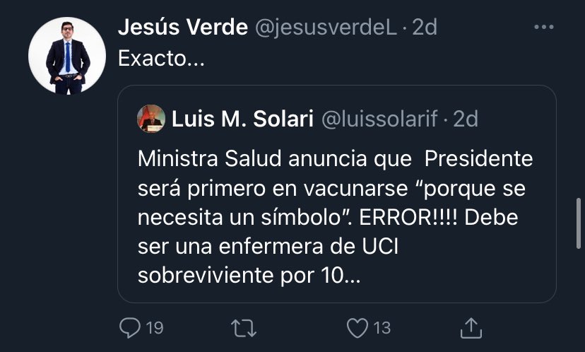 contracultural's tweet photo. Domingo: Qué mal que se vacune Sagasti primero. Debe ser un médico de UCI

Martes: Qué mal que se vacune un médico de UCI primero. Debió ser Sagasti https://t.co/qPCPHqvpyG