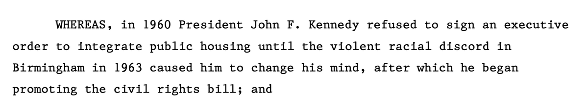 I'm not going to fact-check every line, but this gives you a taste of its accuracy and intent.So, uh, JFK was not president in 1960. And JFK signed EO 11063 barring discrimination in federal housing projects in November 1962, six months *before* the Birmingham protests.